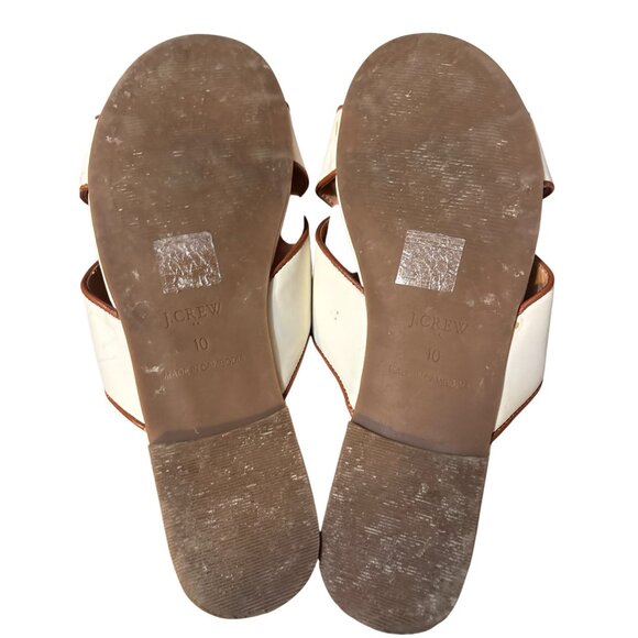 J.Crew Womens Size 10 Slides In White Leather With Brown Trim - Picture 5 of 5